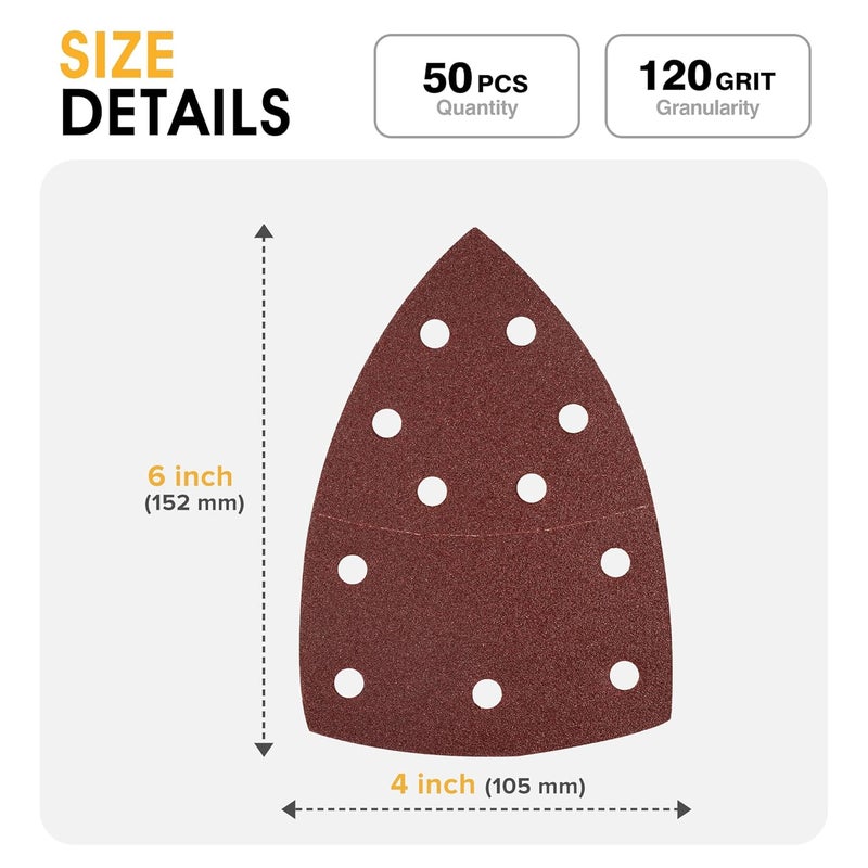 Shawya 50 PCS Mouse Sander Sandpaper for Mouse Sander 11 Hole Detail Sandpaper Sanding Paper 120 Grit Hook and Loop Sander Pads Triangular Sanding Sheets Abrasive Sanding Paper - Image 3
